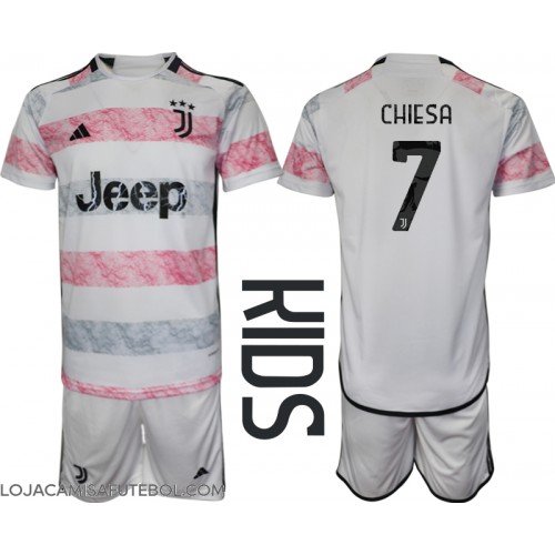 Camisa de Futebol Juventus Federico Chiesa #7 Equipamento Secundário Infantil 2023-24 Manga Curta (+ Calças curtas)